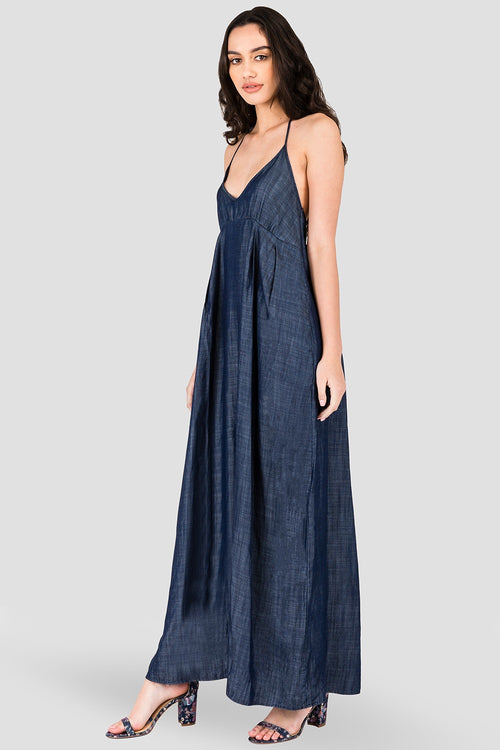 Women's Tencel Denim Halter Maxi Slip Dress
