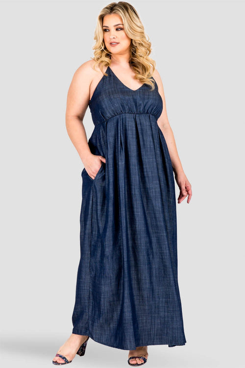Standards & Practices  Plus Size Women's Tencel Denim Halter Maxi Slip Dress