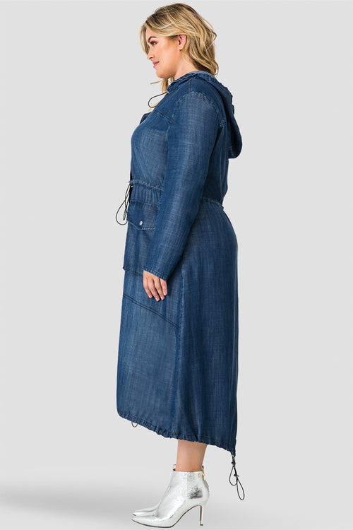 Standards & Practices Women's Tencel Denim Long Duster Hoodie Dress