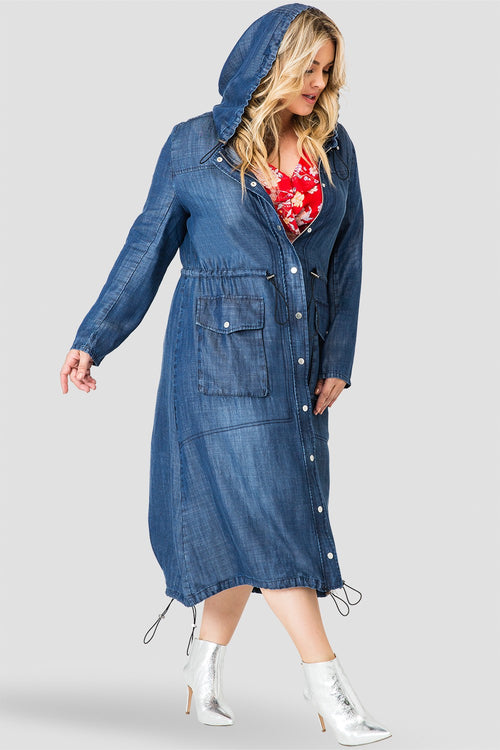 Standards & Practices Women's Tencel Denim Long Duster Hoodie Dress