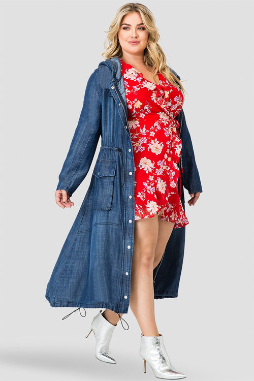 Standards & Practices Women's Tencel Denim Long Duster Hoodie Dress