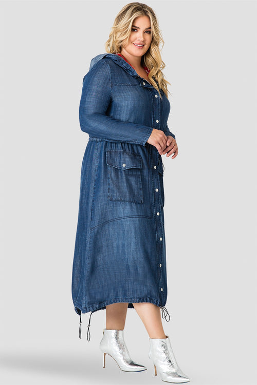 Standards & Practices Women's Tencel Denim Long Duster Hoodie Dress