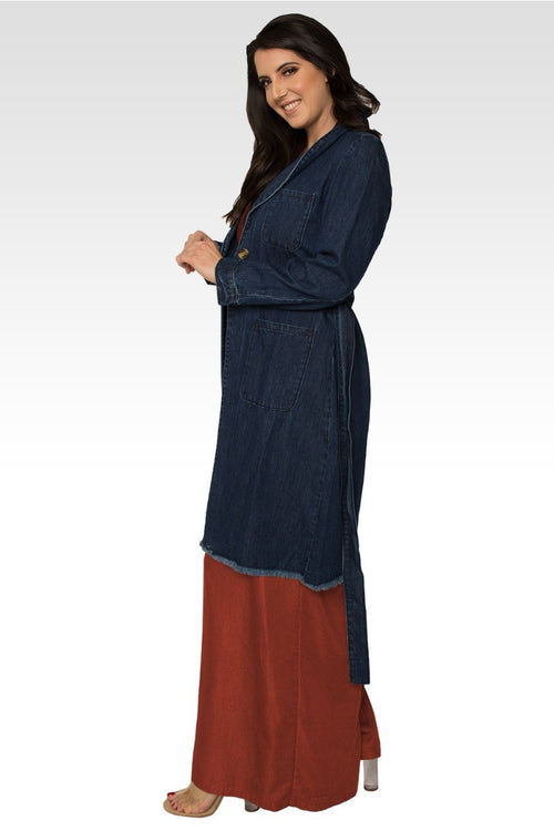 Natalie Denim Robe Long Sleeves Collared Jacket