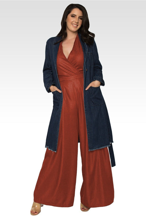 Natalie Denim Robe Long Sleeves Collared Jacket