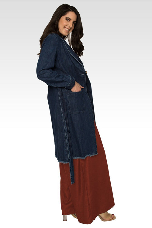 Natalie Denim Robe Long Sleeves Collared Jacket