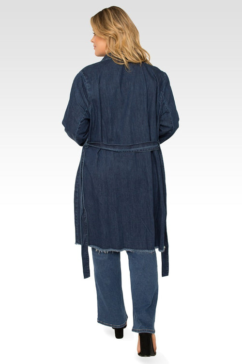 Natalie Plus Size Denim Robe Long Sleeves Collared Jacket