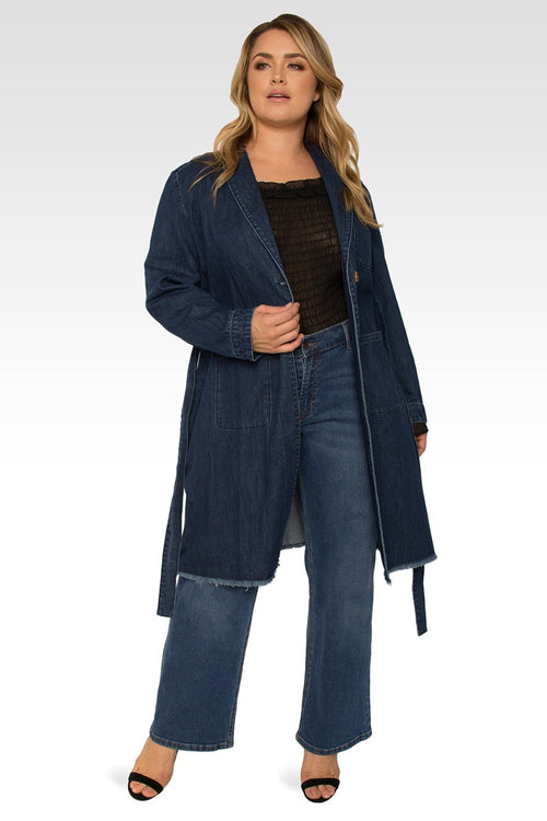 Natalie Plus Size Denim Robe Long Sleeves Collared Jacket