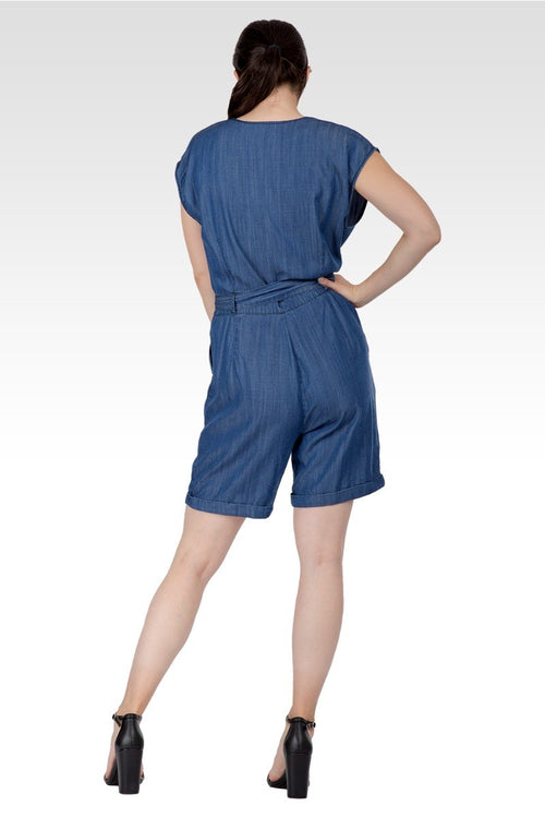 Eleanor Women's Cap Sleeve V-neck Front Tie Romper