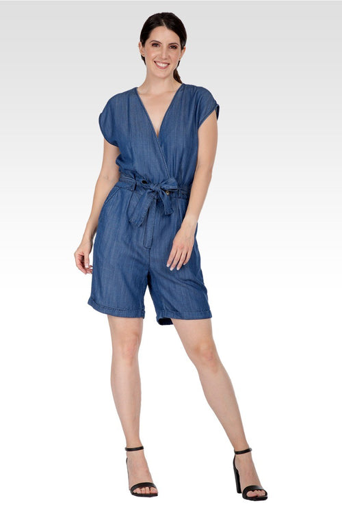 Eleanor Women's Cap Sleeve V-neck Front Tie Romper