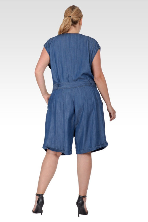 Eleanor Women's Plus Size Cap Sleeve V-neck Front Tie Romper