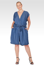 Eleanor Women's Plus Size Cap Sleeve V-neck Front Tie Romper