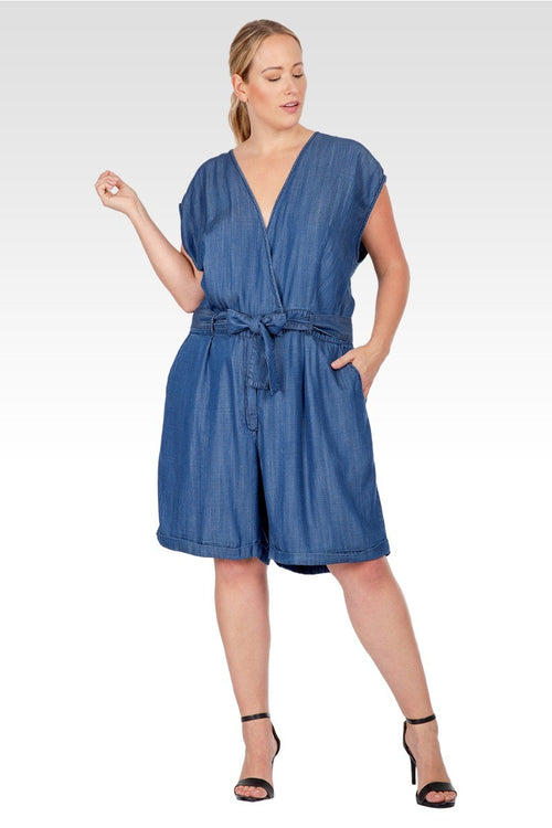Eleanor Women's Plus Size Cap Sleeve V-neck Front Tie Romper