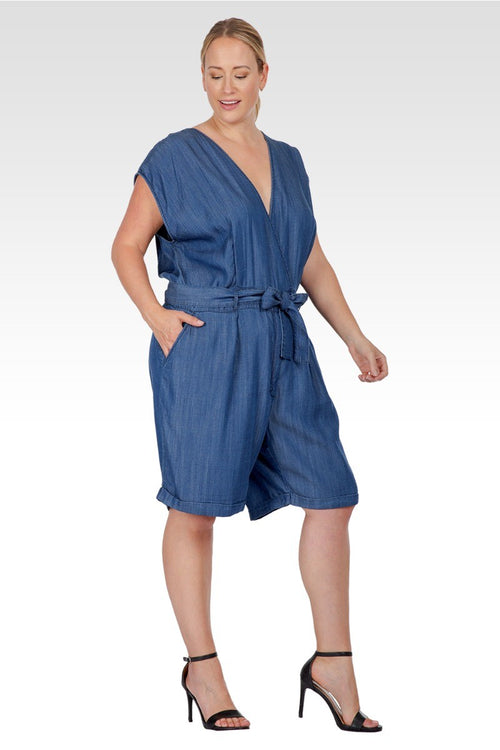 Eleanor Women's Plus Size Cap Sleeve V-neck Front Tie Romper