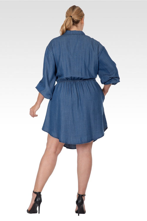 Nora Women's Plus Size Buttoned Down Elastic Waist Shirt Dress