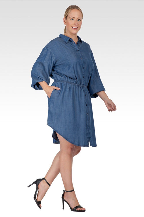 Nora Women's Plus Size Buttoned Down Elastic Waist Shirt Dress