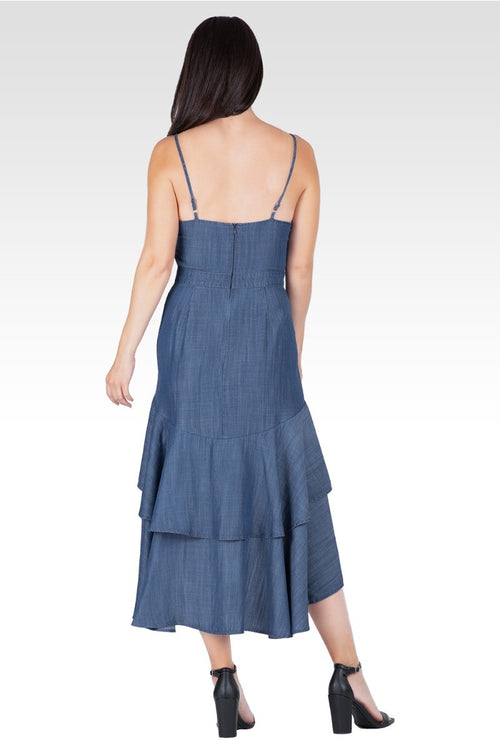 Strom Women's Tencel High-Low Ruffle Hem Maxi Dress