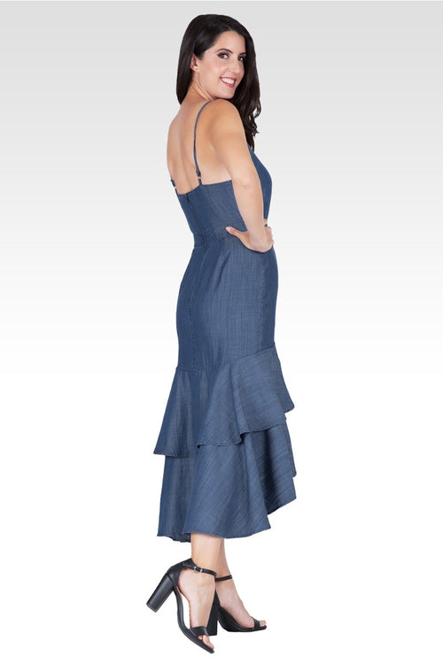 Strom Women's Tencel High-Low Ruffle Hem Maxi Dress