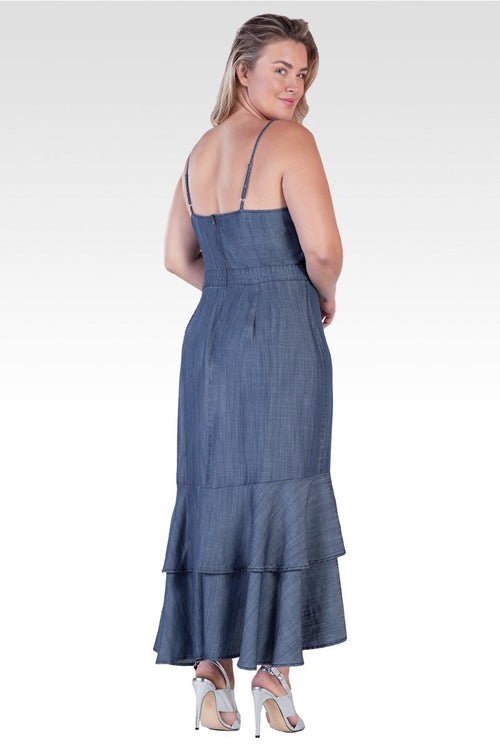 Strom Women's Plus Size Tencel High-Low Ruffle Hem Maxi Dress