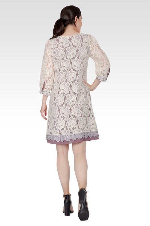 Everleigh Women's Elegant  Floral  Lace Boat Neck 3/4 sleeve Midi Dress