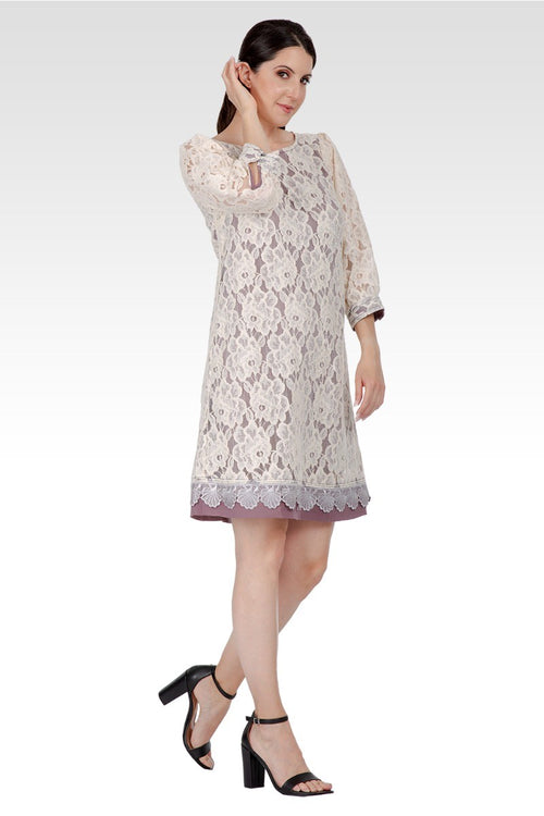 Everleigh Women's Elegant  Floral  Lace Boat Neck 3/4 sleeve Midi Dress