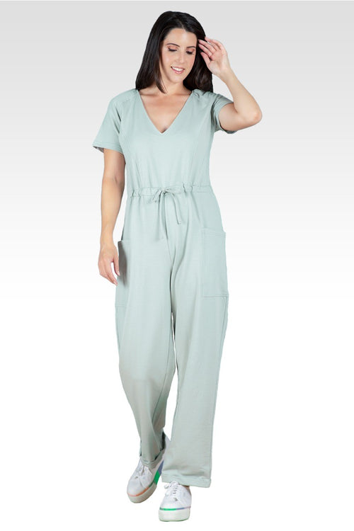 Wendy French Terry Sage Green Easy Fit Sweat Lounge Jumpsuit