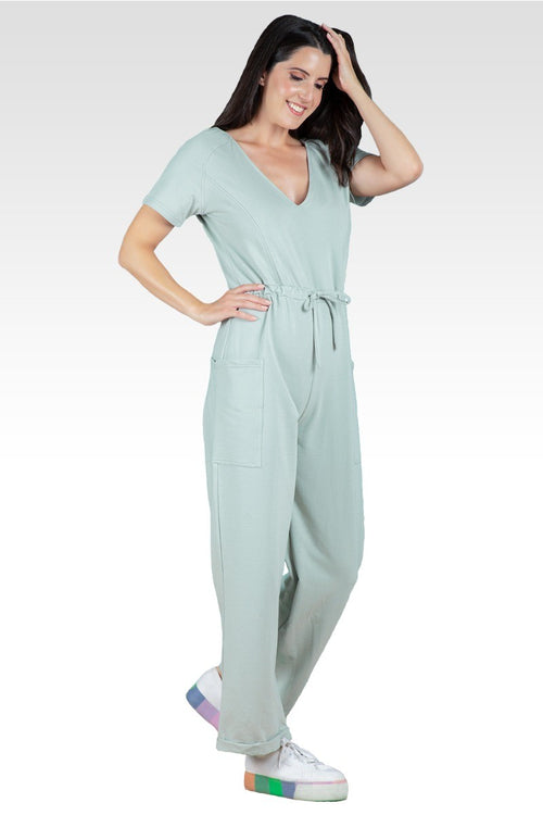 Wendy French Terry Sage Green Easy Fit Sweat Lounge Jumpsuit