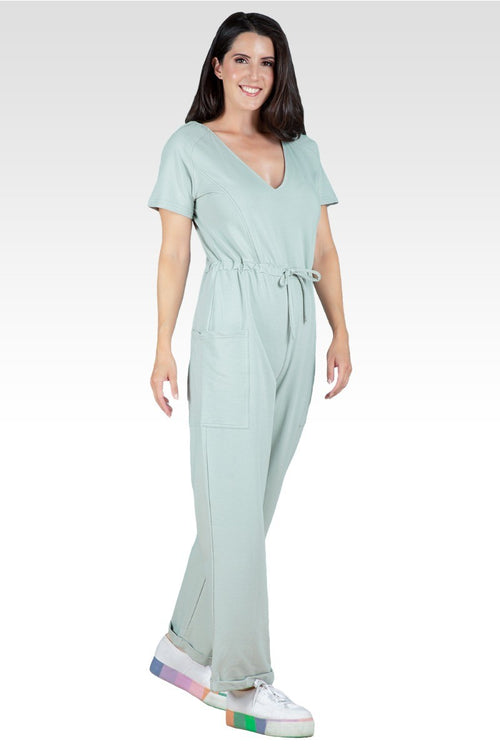 Wendy French Terry Sage Green Easy Fit Sweat Lounge Jumpsuit
