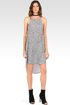 Women's Black & White Tribal Print Racerback Dress with High-Low Hem