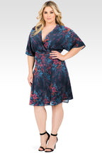 Plus Size Candice Blue Floral Print V-Neck Kimono Wrap Midi Dress