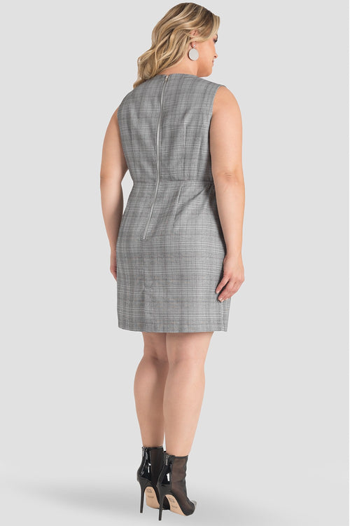 standards & practices plus size plaid crossover front sleeveless sheath dress