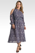 Plus Size Grace Lavender Floral Cold Shoulder Smocked Waist Midi Dress
