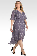Standards & Practice Plus Size Lavender Sheer Flutter Sleeve & Ruffle Hem Wrap Dress