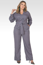 Plus Size Georgina Light Gray Cropped Long Sleeve Jumpsuit-1