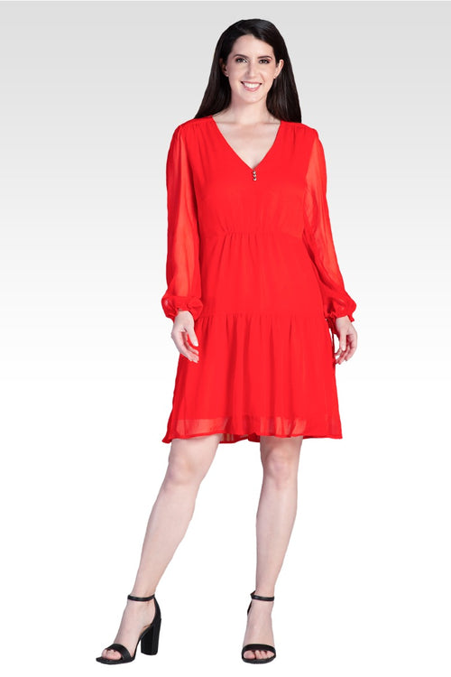 Blair Chiffon Long Sleeve Tiered Prairie Mini Dress - Tiger Lily