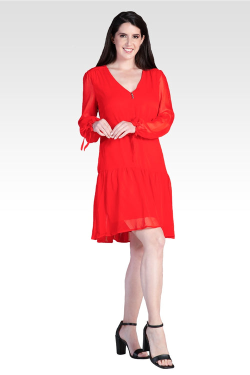 Blair Chiffon Long Sleeve Tiered Prairie Mini Dress - Tiger Lily