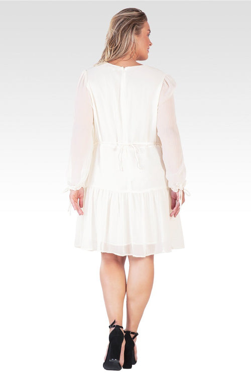 Plus Size Blair Chiffon Long Sleeve Tiered Prairie Mini Dress - Off-White