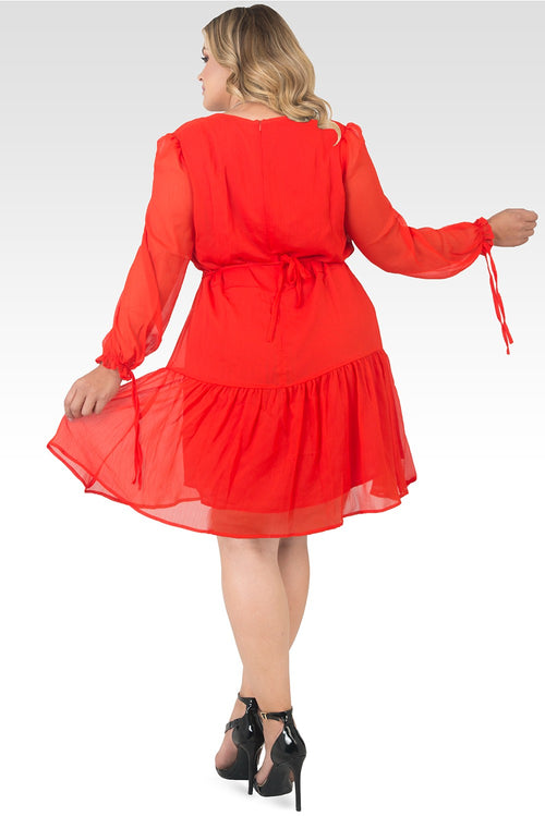 Plus Size Blair Chiffon Long Sleeve Tiered Prairie Mini Dress - Tiger Lily-2