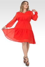 Plus Size Blair Chiffon Long Sleeve Tiered Prairie Mini Dress - Tiger Lily-1