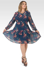Plus Size Blair Chiffon Long Sleeve Tiered Prairie Mini Dress - Tropical Mist Floral Print-1