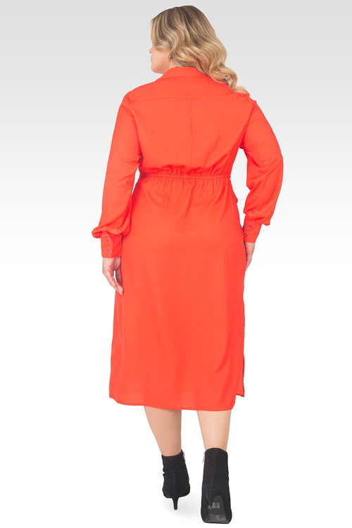 Plus Size Shoshanna Cherry Tomato Tie-Front Long Sleeved Midi Shirt Dress-2