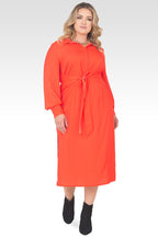 Plus Size Shoshanna Cherry Tomato Tie-Front Long Sleeved Midi Shirt Dress-4