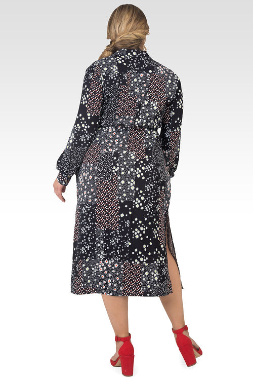 Plus Size Shoshanna Floral Print Tie-Front Long Sleeved Midi Shirt Dress-4