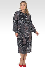 Plus Size Shoshanna Floral Print Tie-Front Long Sleeved Midi Shirt Dress-1