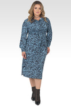Plus Size Shoshanna Zebra Print Tie-Front Long Sleeved Midi Shirt Dress-4