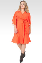 Plus Size Serena Kimono Sleeve Ruffled Knee Length Wrap Dress - Tiger Lily-1