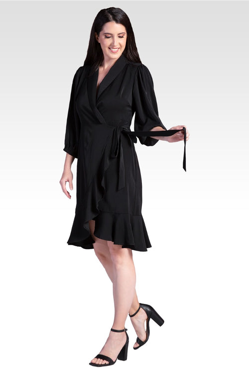 Kylie Women's Double Georgette Dusty Pink Ruffles Wrap Midi Dress