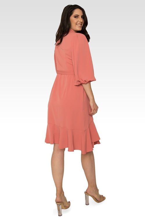 Kylie Double Georgette Dusty Pink Ruffles Wrap Midi Dress