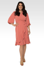 Kylie Double Georgette Dusty Pink Ruffles Wrap Midi Dress