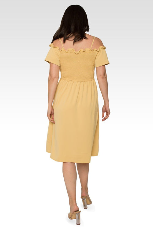 Gabi Off The Shoulder Pale Banana Smocked Georgette Dress