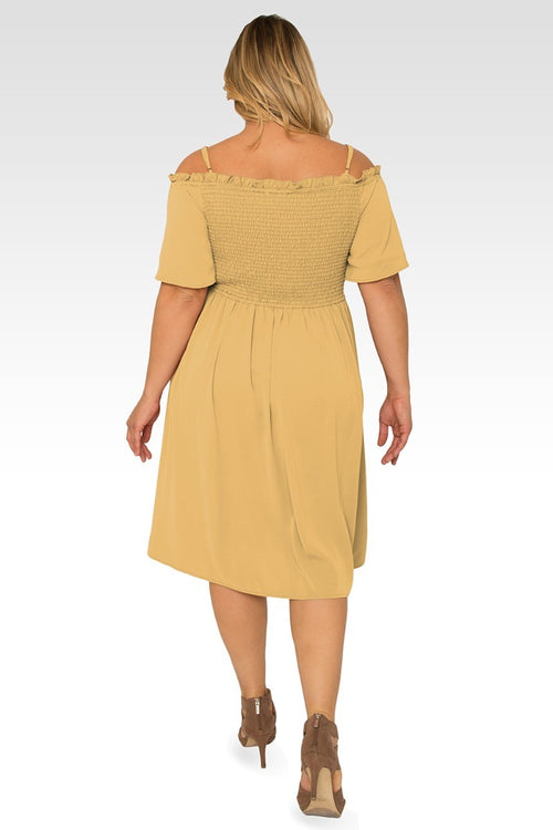 Gabi Plus Size Off The Shoulder Pale Banana Smocked Georgette Dress